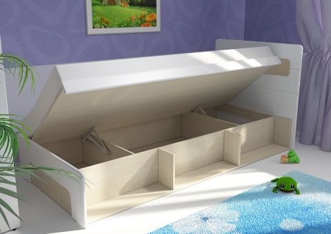 Кровать Палермо №1 с Подъемным Механизмом МДФ Ясень Шимо Светлый/ фасад Белый Глянец