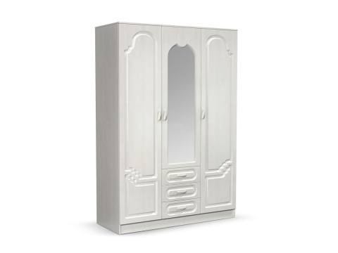 Шкаф 3-х Створчатый Герда Белый/Белый Глянец Ш-1350хВ-2016хГ-540 мм