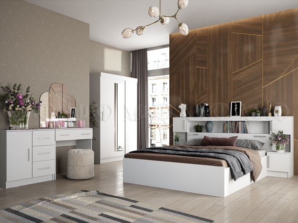 Спальный Гарнитур Барон (Шкаф-Купе+Комод+Туалетный Стол+Кровать с Прикроватным Блоком)/Разные Цвета