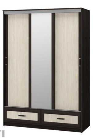 Шкаф-Купе Двухдверный с Зеркалом и Ящиками Майа Венге/Белфорт (Ш-1500×В-2220×Г-576 мм)